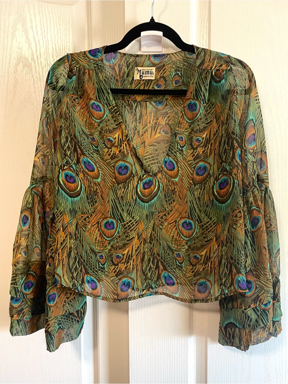 Show Me Your MuMu Peacock Feather Print Crop Top - Green Multi